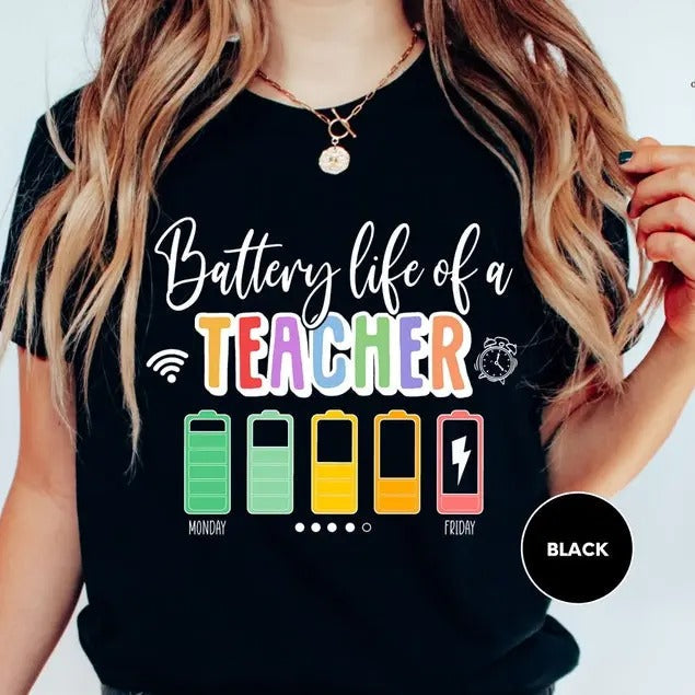 Back School Battery Life Teacher Funny - Adult & Kids T-Shirts, Sweatshirts & Hoodies apparel design preview 1