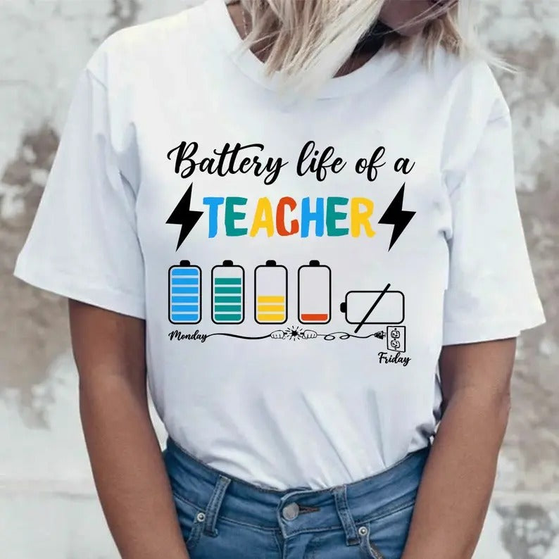 Back School Battery Life Teacher Funny Custom - Adult & Kids T-Shirts, Sweatshirts & Hoodies apparel design preview 1