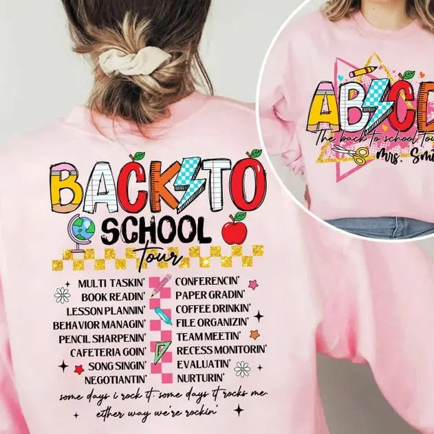 Back School Teacher Retro ABCD Tour Custom First Day - Adult & Kids T-Shirts, Sweatshirts & Hoodies apparel design preview 1