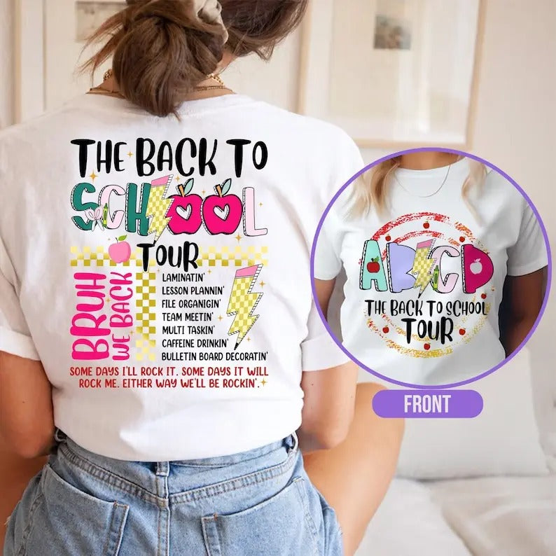 Back School Tour Retro Teacher ABCD Kindergarten - Adult & Kids T-Shirts, Sweatshirts & Hoodies apparel design preview 1