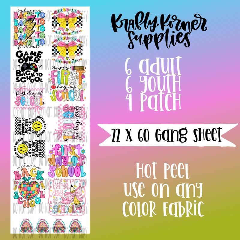 Back School DTF Transfer Gang Sheet 22 X 60 - Adult & Kids T-Shirts, Sweatshirts & Hoodies apparel design preview 1