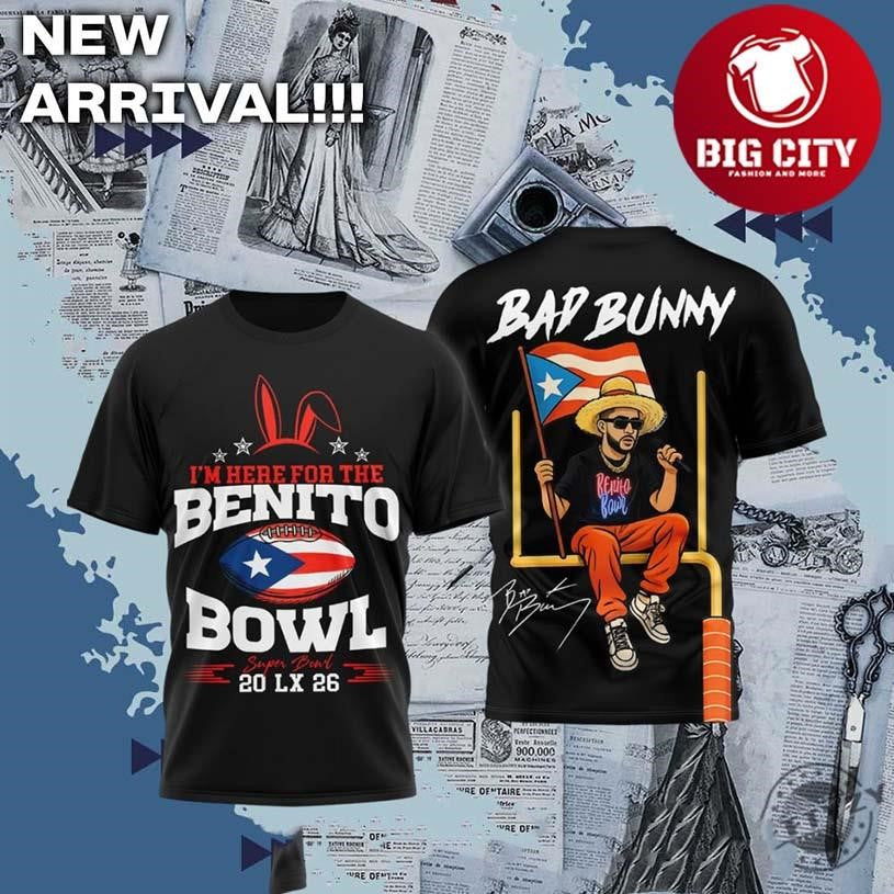 Bad Bunny Im Here For The Benito Bowl Lx Two Sided - Adult & Kids T-Shirts, Sweatshirts & Hoodies apparel design preview 1