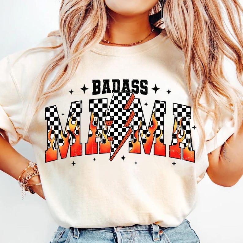 Badass Mama Retro Checkered Motherhood Mom Life - Adult & Kids T-Shirts, Sweatshirts & Hoodies apparel design preview 1