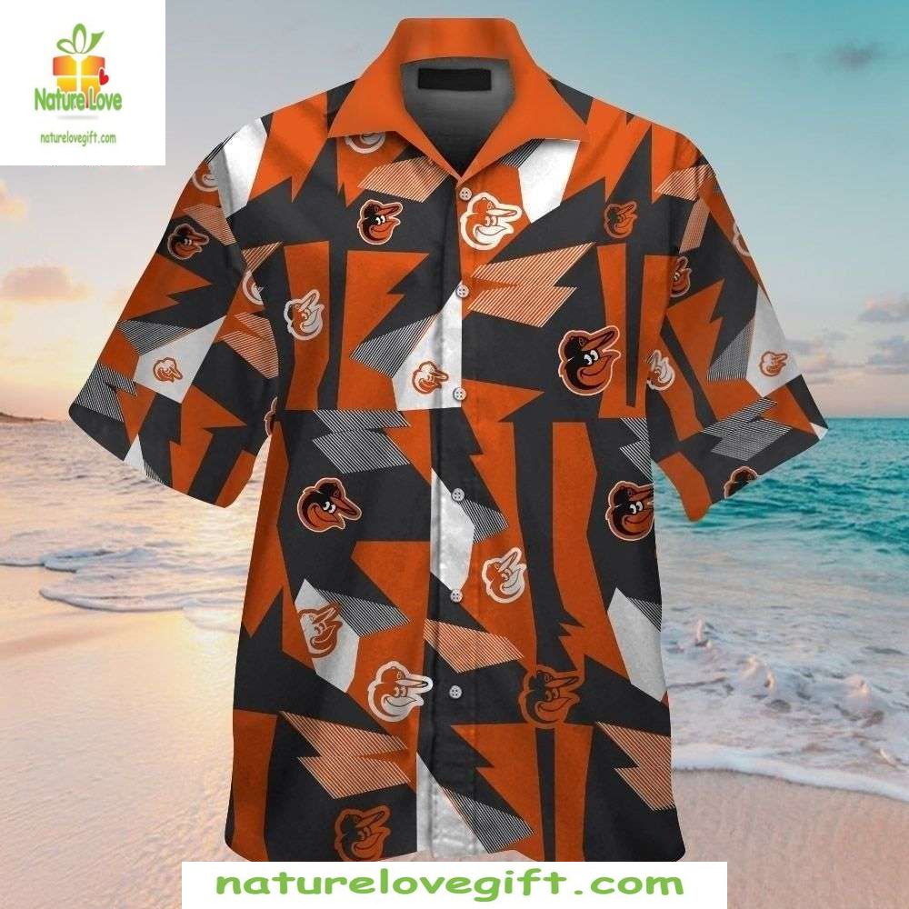 Baltimore Orioles Hawaiian Orange Black Abstract Art - Adult & Kids T-Shirts, Sweatshirts & Hoodies apparel design preview 1
