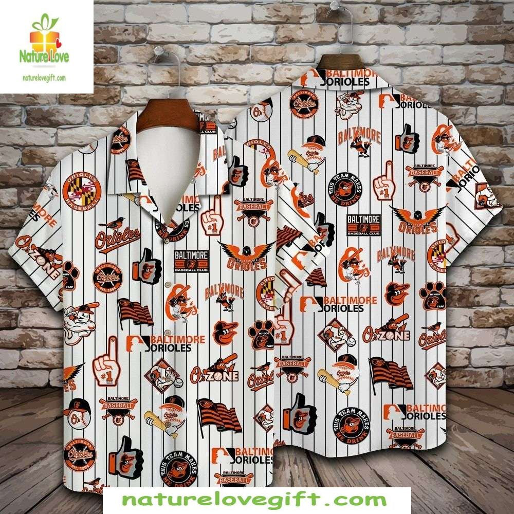 MLB Baltimore Orioles Hawaiian Baseball Icons - Adult & Kids T-Shirts, Sweatshirts & Hoodies apparel design preview 1