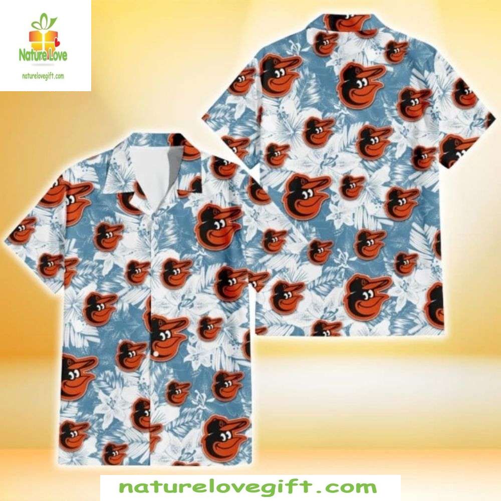 Baltimore Orioles Hawaiian Blue Tropical Hibiscus - Adult & Kids T-Shirts, Sweatshirts & Hoodies apparel design preview 1