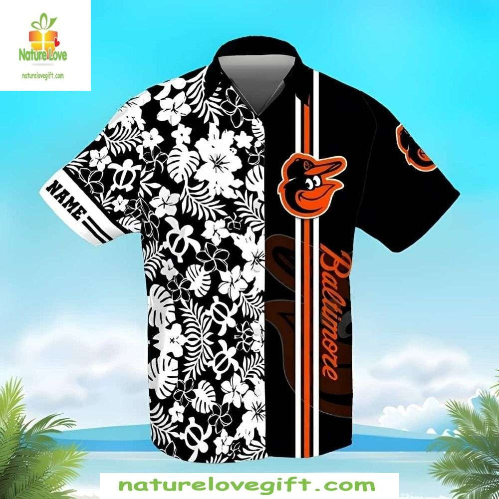 Baltimore Orioles Hawaiian Monochrome Floral - Adult & Kids T-Shirts, Sweatshirts & Hoodies apparel design preview 1