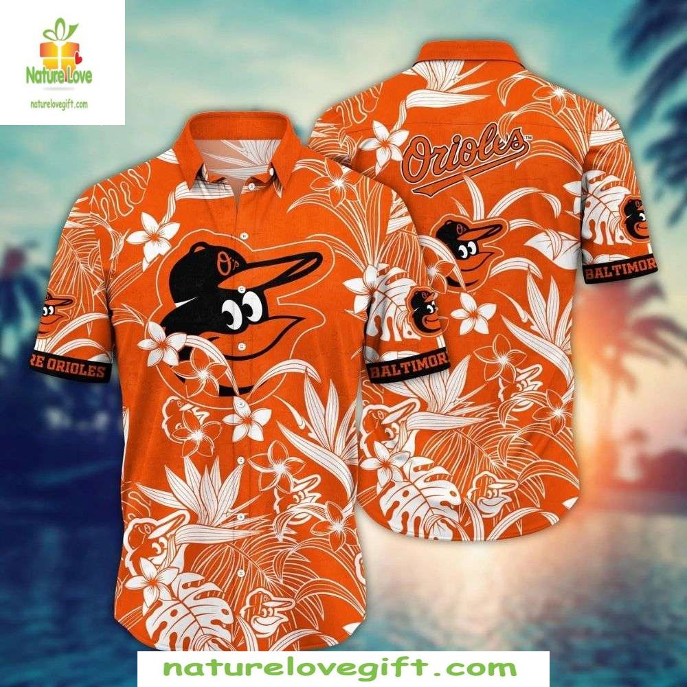 Baltimore Orioles Hawaiian MLB Baseball Apparel White - Adult & Kids T-Shirts, Sweatshirts & Hoodies apparel design preview 1