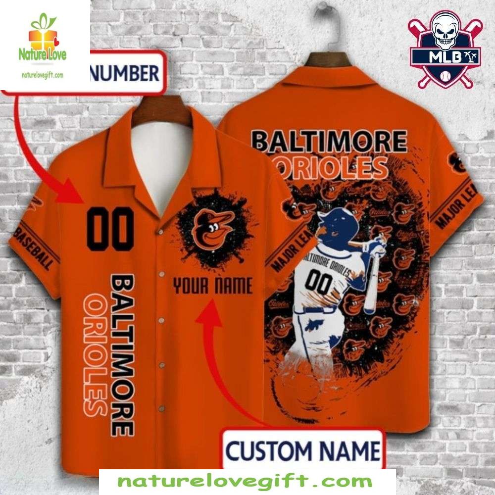 Baltimore Orioles Hawaiian Custom Player Orange - Adult & Kids T-Shirts, Sweatshirts & Hoodies apparel design preview 1