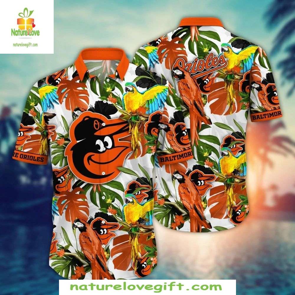 Baltimore Orioles Hawaiian Exotic Bird Floral - Adult & Kids T-Shirts, Sweatshirts & Hoodies apparel design preview 1