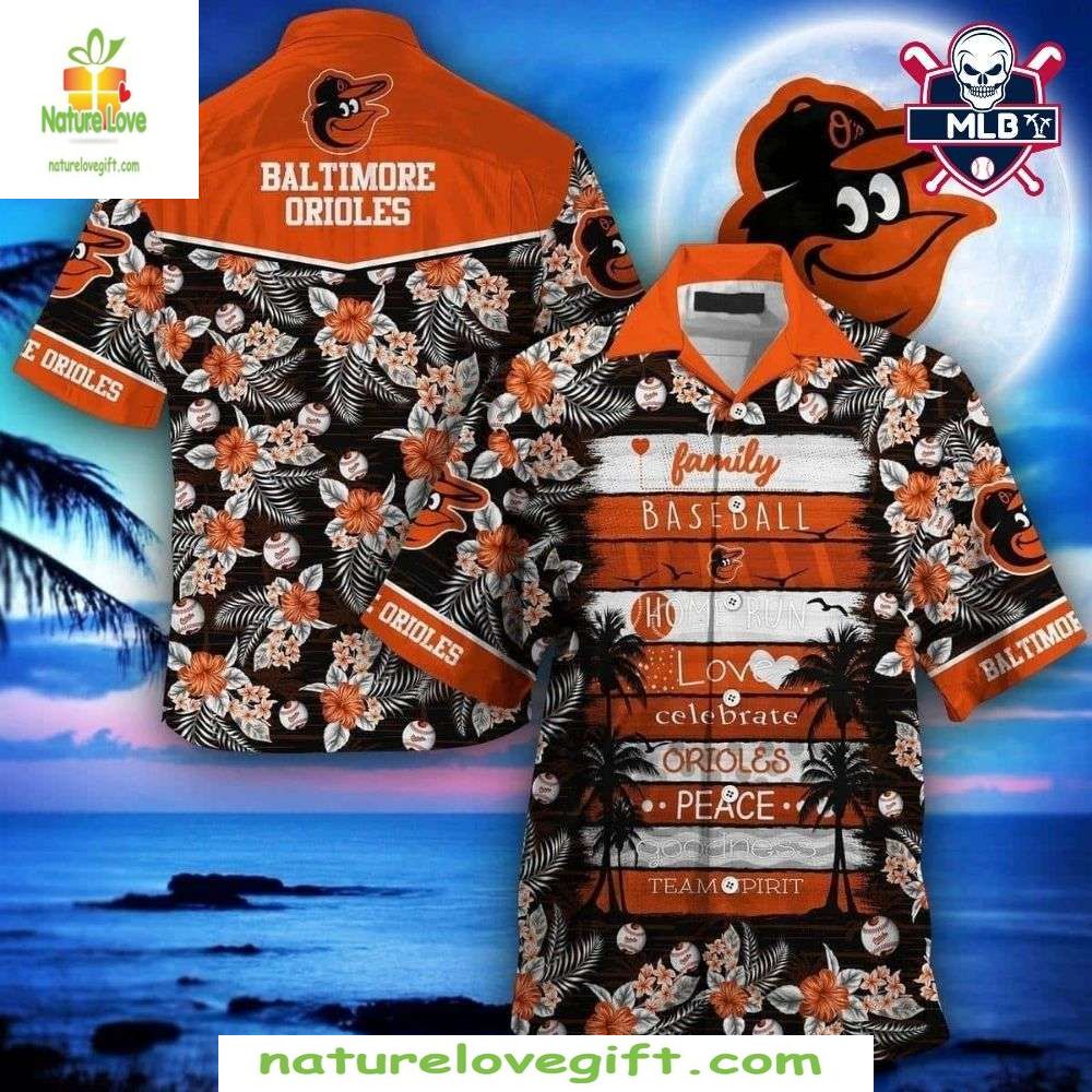 Baltimore Orioles Hawaiian Family Baseball Night - Adult & Kids T-Shirts, Sweatshirts & Hoodies apparel design preview 1