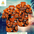 Baltimore Orioles Hawaiian Floral Orange MLB Baseball - Adult & Kids T-Shirts, Sweatshirts & Hoodies apparel design preview 1