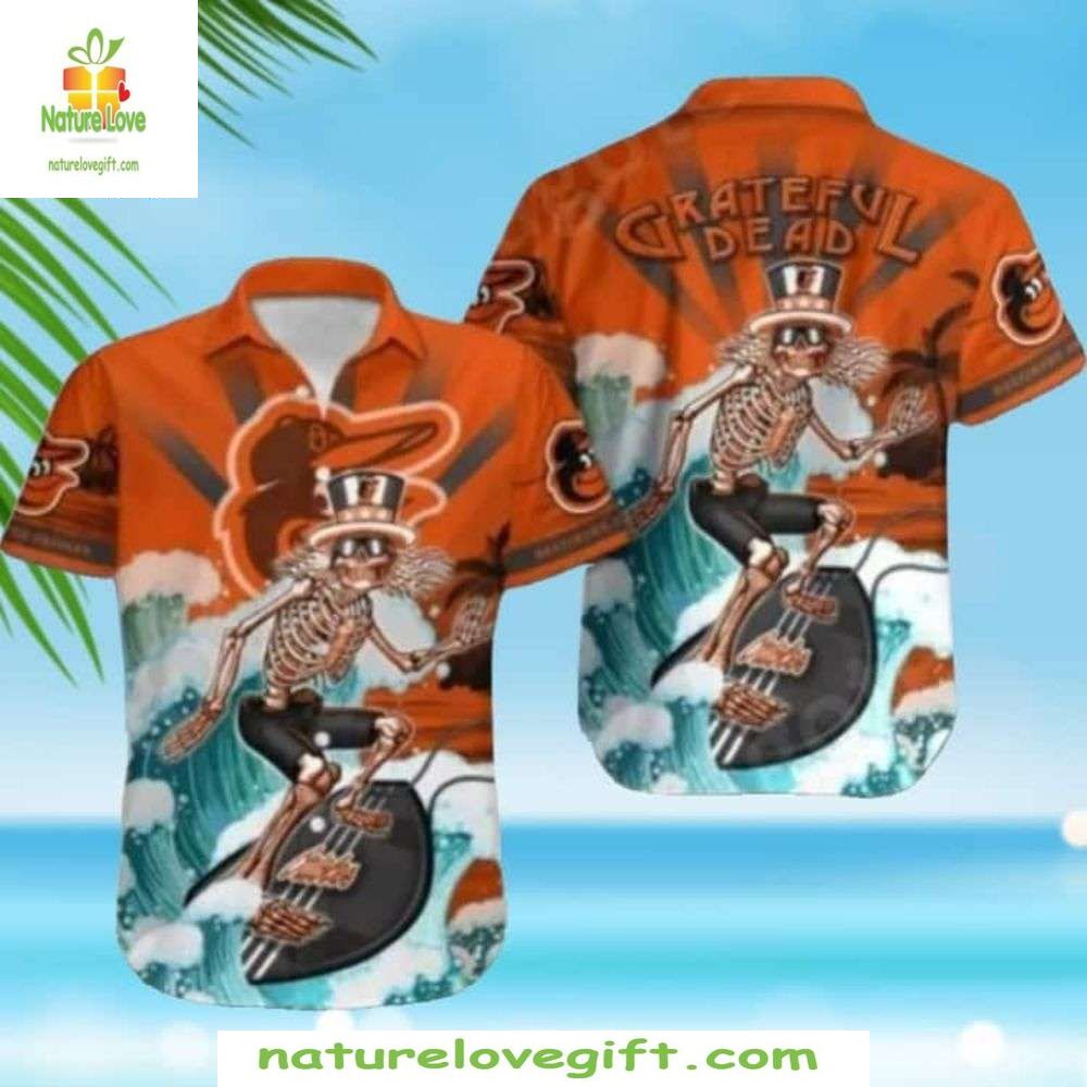 Baltimore Orioles Grateful Dead Hawaiian Stylish - Adult & Kids T-Shirts, Sweatshirts & Hoodies apparel design preview 1