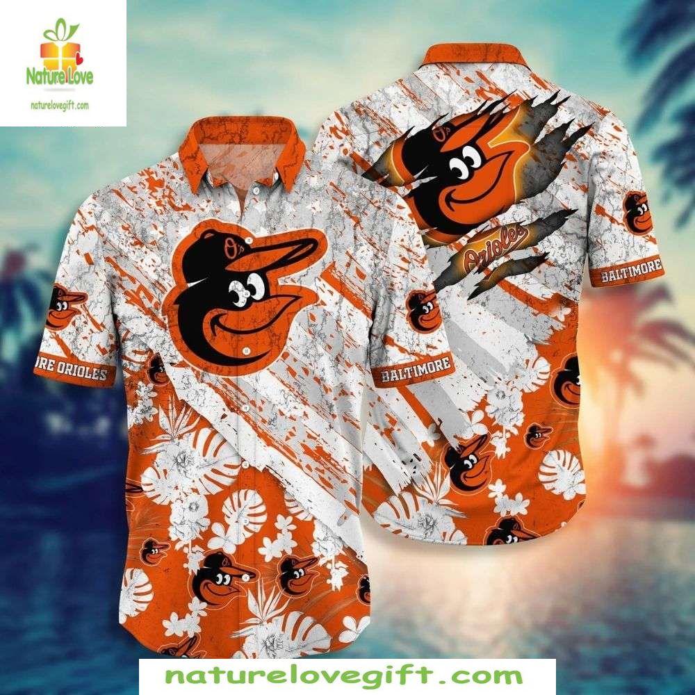 Baltimore Orioles Hawaiian Grunge Splash Tropical - Adult & Kids T-Shirts, Sweatshirts & Hoodies apparel design preview 1