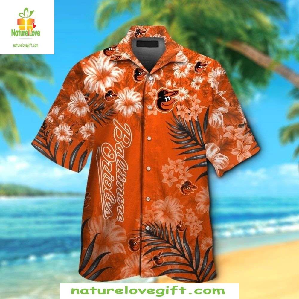 MLB Baltimore Orioles Hawaiian Hibiscus Palm Tropical - Adult & Kids T-Shirts, Sweatshirts & Hoodies apparel design preview 1