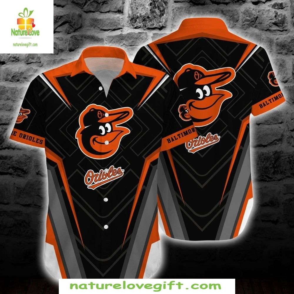 Baltimore Orioles MLB Hawaiian Black Striped Baseball - Adult & Kids T-Shirts, Sweatshirts & Hoodies apparel design preview 1