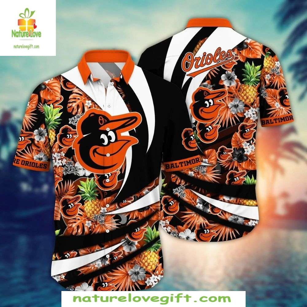 Baltimore Orioles Hawaiian MLB Tropical Split Design - Adult & Kids T-Shirts, Sweatshirts & Hoodies apparel design preview 1