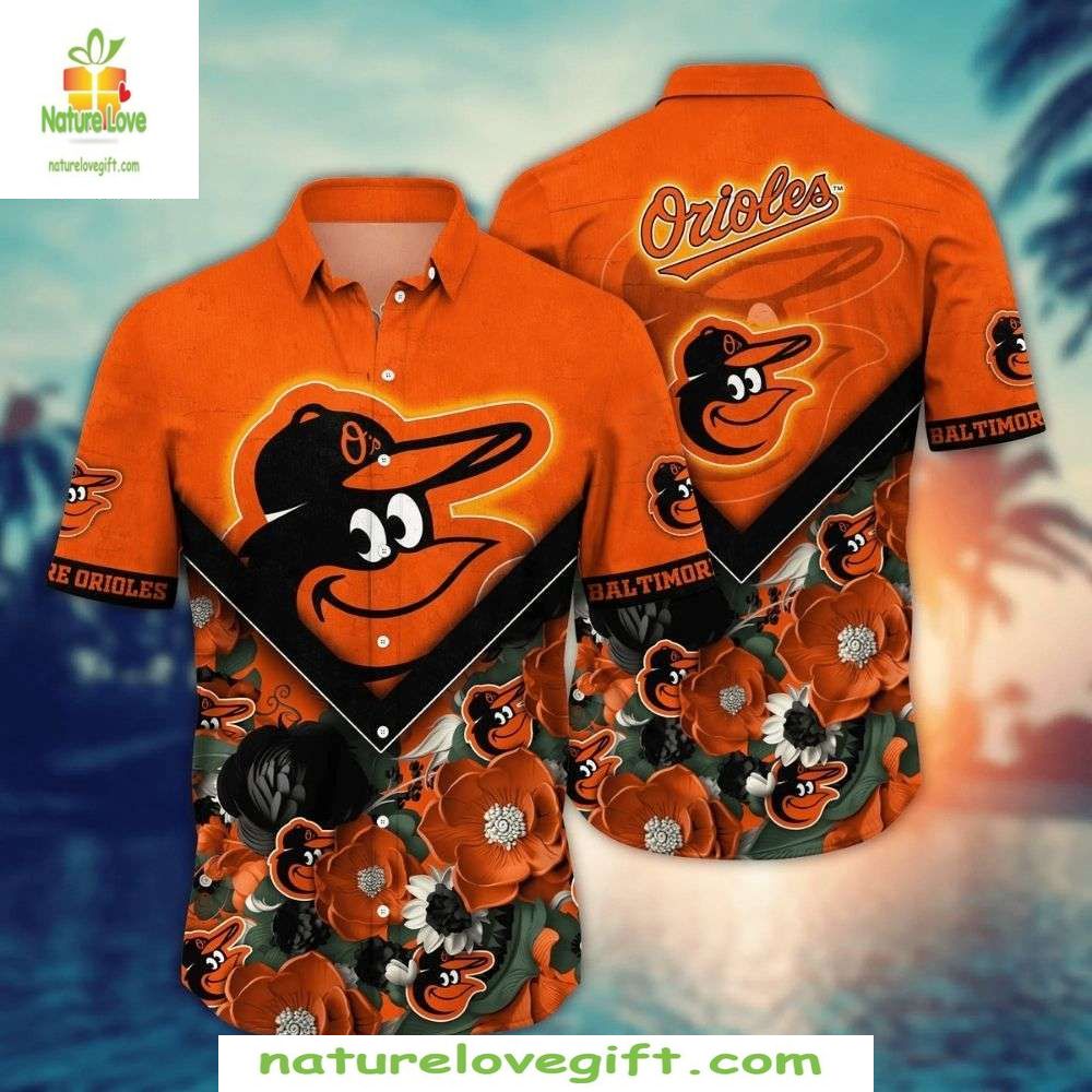 Baltimore Orioles MLB Hawaiian Monochrome Floral - Adult & Kids T-Shirts, Sweatshirts & Hoodies apparel design preview 1