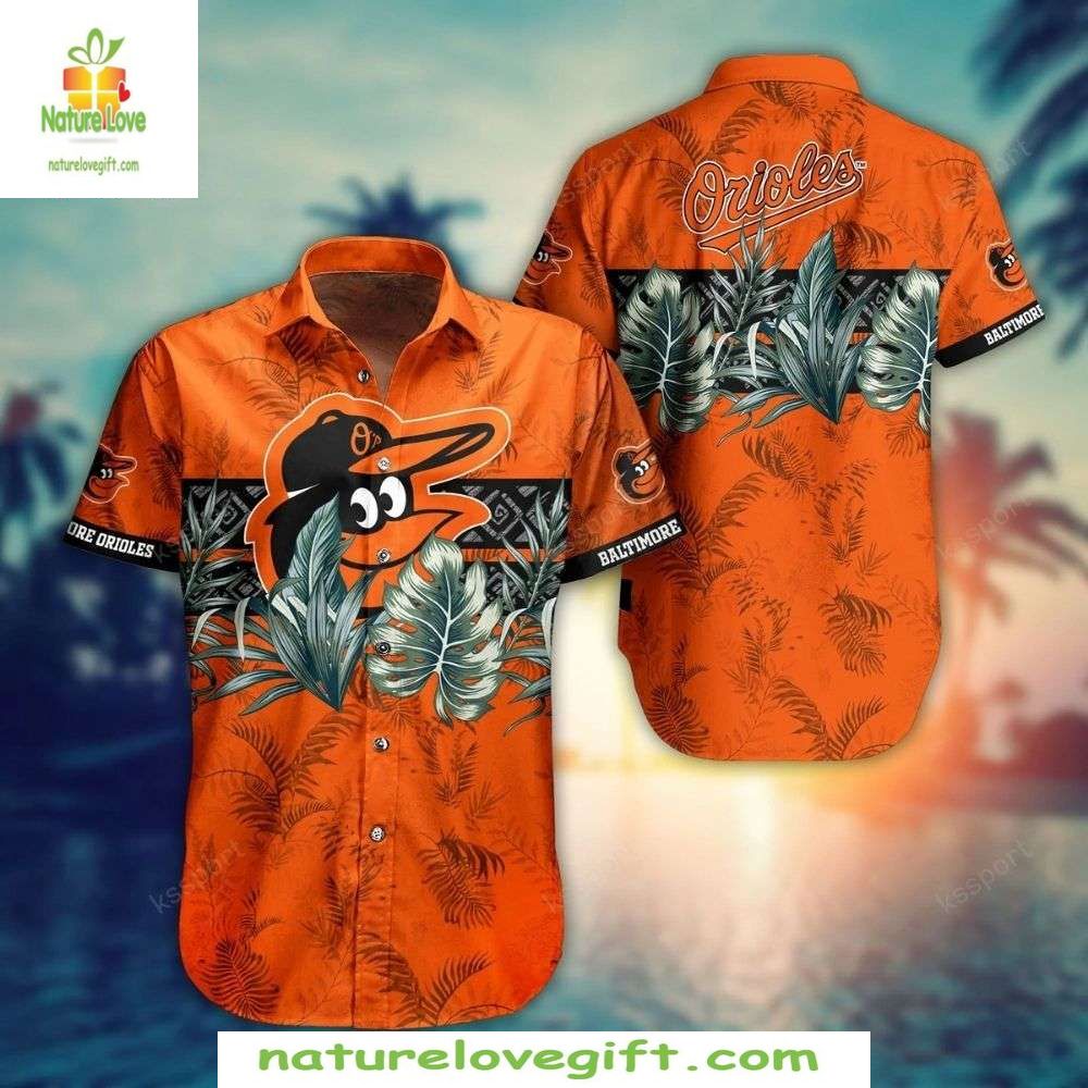 Baltimore Orioles MLB Hawaiian Palm Fronds Logo - Adult & Kids T-Shirts, Sweatshirts & Hoodies apparel design preview 1
