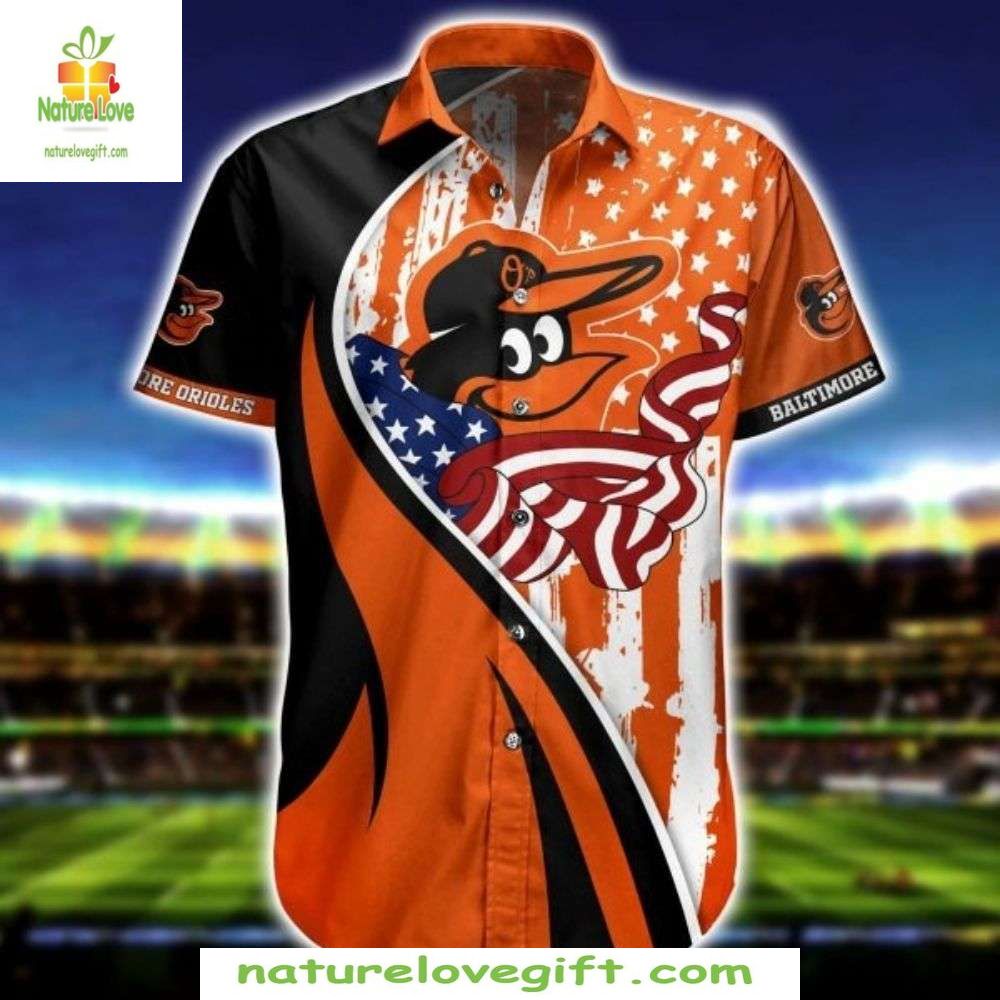 Baltimore Orioles Hawaiian Patriotic Eagle Graphic - Adult & Kids T-Shirts, Sweatshirts & Hoodies apparel design preview 1