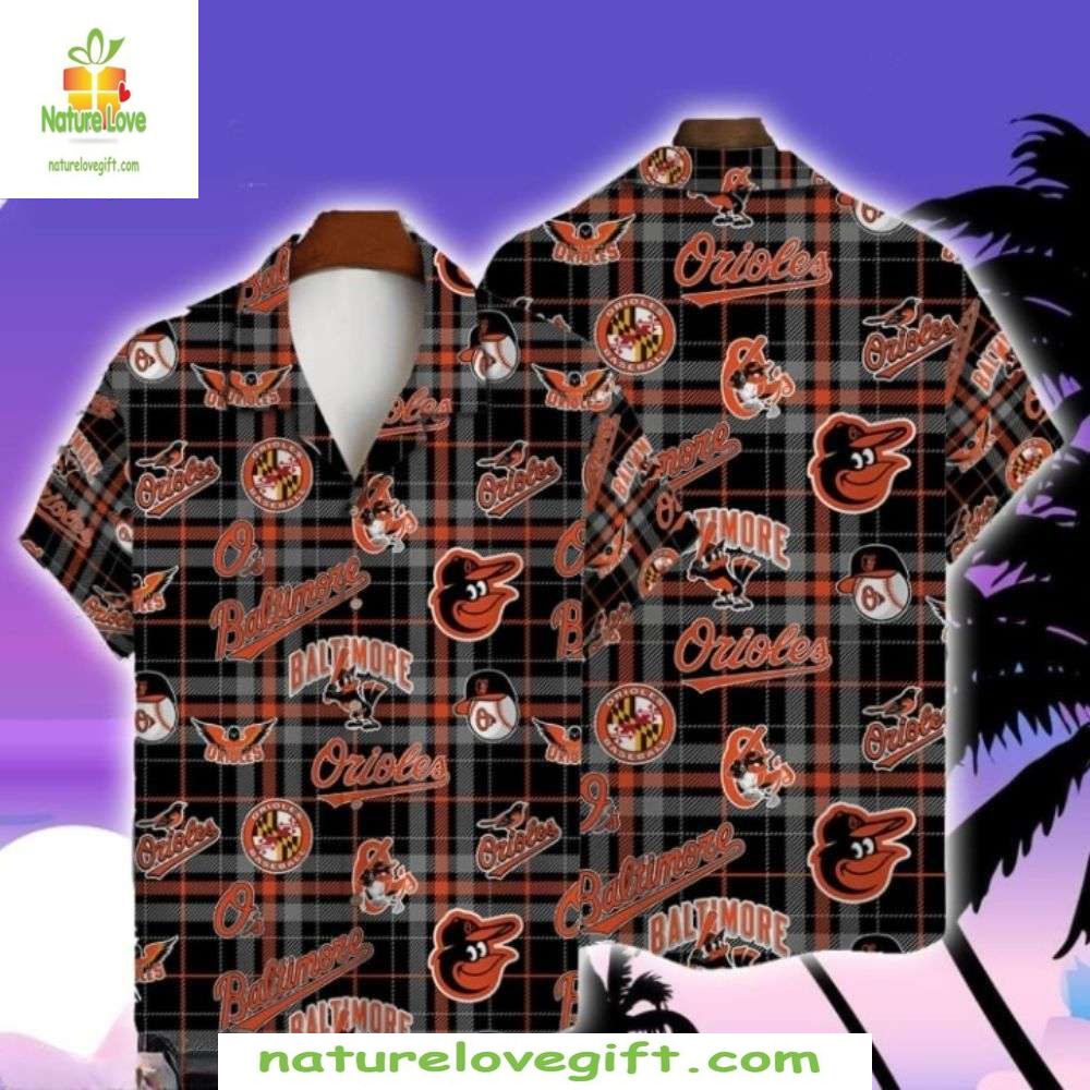 Baltimore Orioles MLB Hawaiian Plaid Checkered - Adult & Kids T-Shirts, Sweatshirts & Hoodies apparel design preview 1