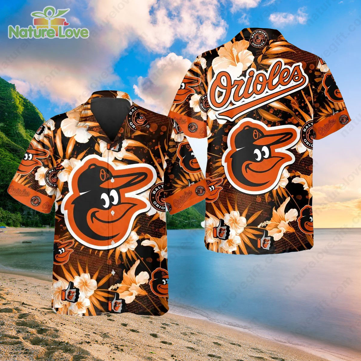 Baltimore Orioles Plumeria Flower MLB Hawaiian - Adult & Kids T-Shirts, Sweatshirts & Hoodies apparel design preview 1