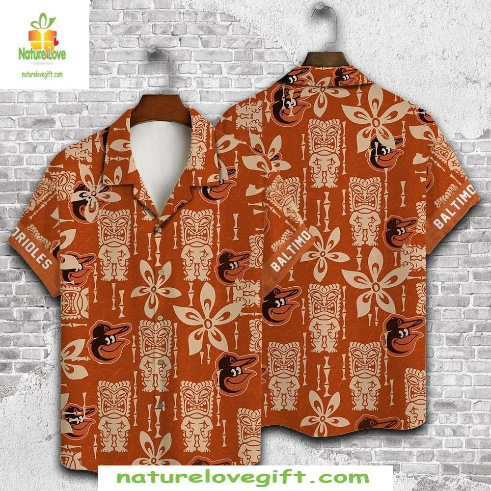 Baltimore Orioles Hawaiian Rustic Orange Tribal - Adult & Kids T-Shirts, Sweatshirts & Hoodies apparel design preview 1