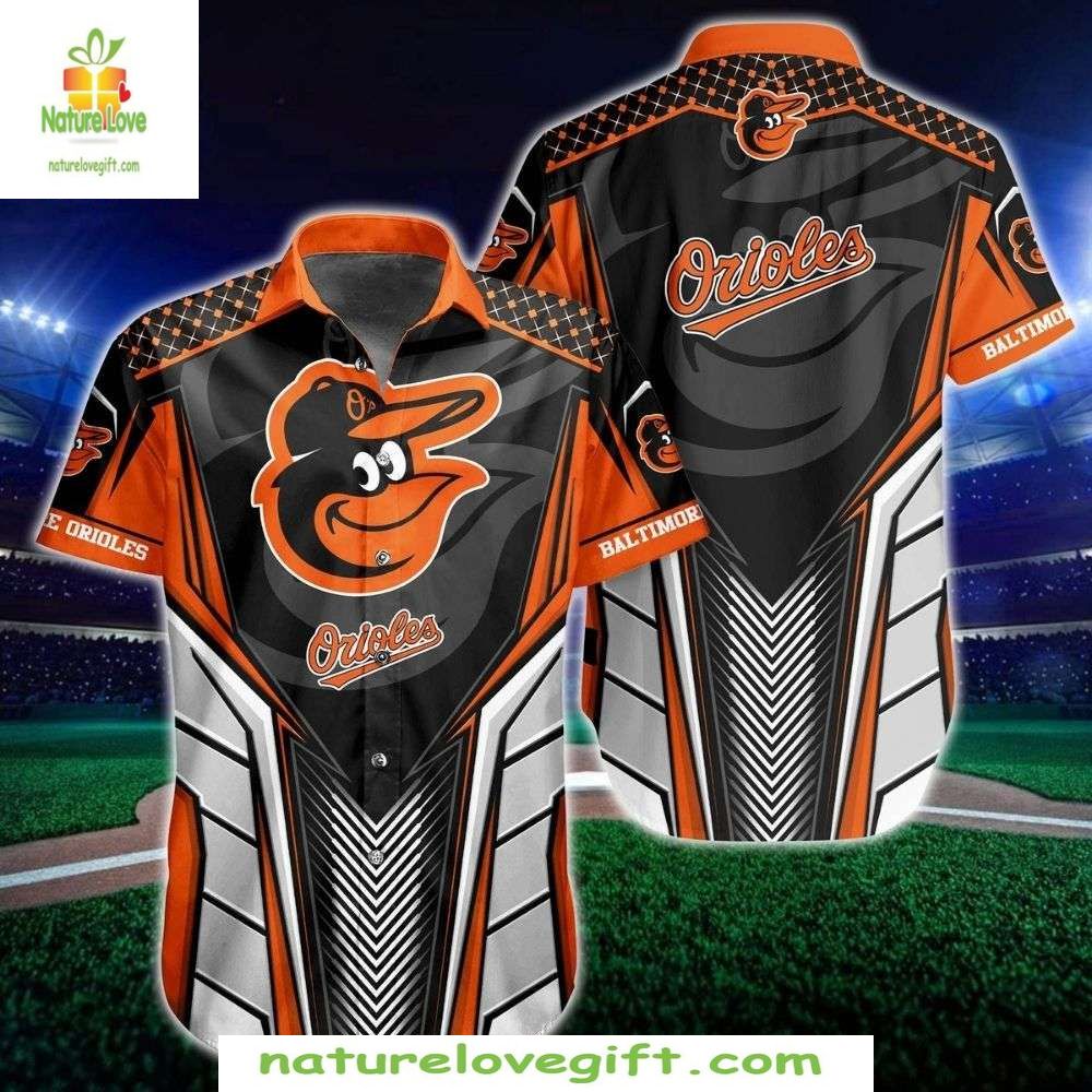Baltimore Orioles Hawaiian MLB Striped Geometric - Adult & Kids T-Shirts, Sweatshirts & Hoodies apparel design preview 1