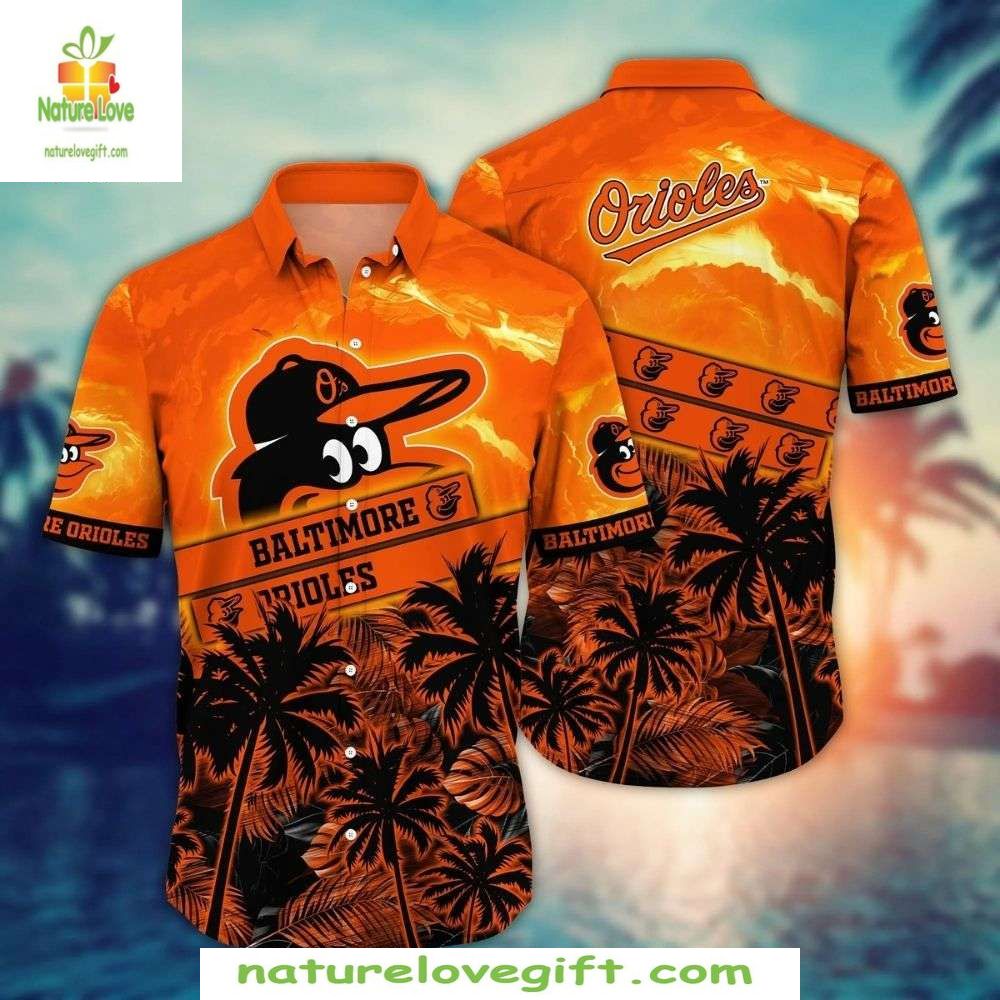 Baltimore Orioles Hawaiian Sunset Palm Stylish - Adult & Kids T-Shirts, Sweatshirts & Hoodies apparel design preview 1