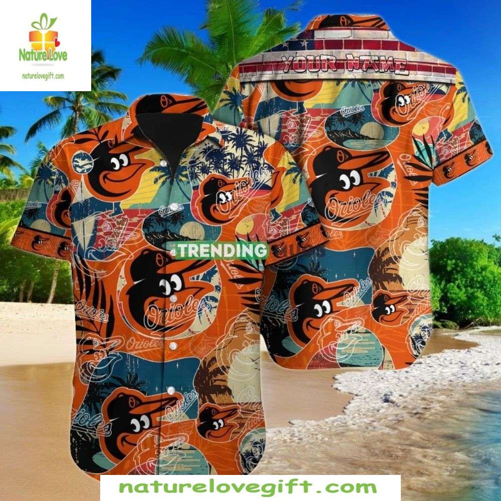 Baltimore Orioles Hawaiian MLB Baseball Surf Palm - Adult & Kids T-Shirts, Sweatshirts & Hoodies apparel design preview 1