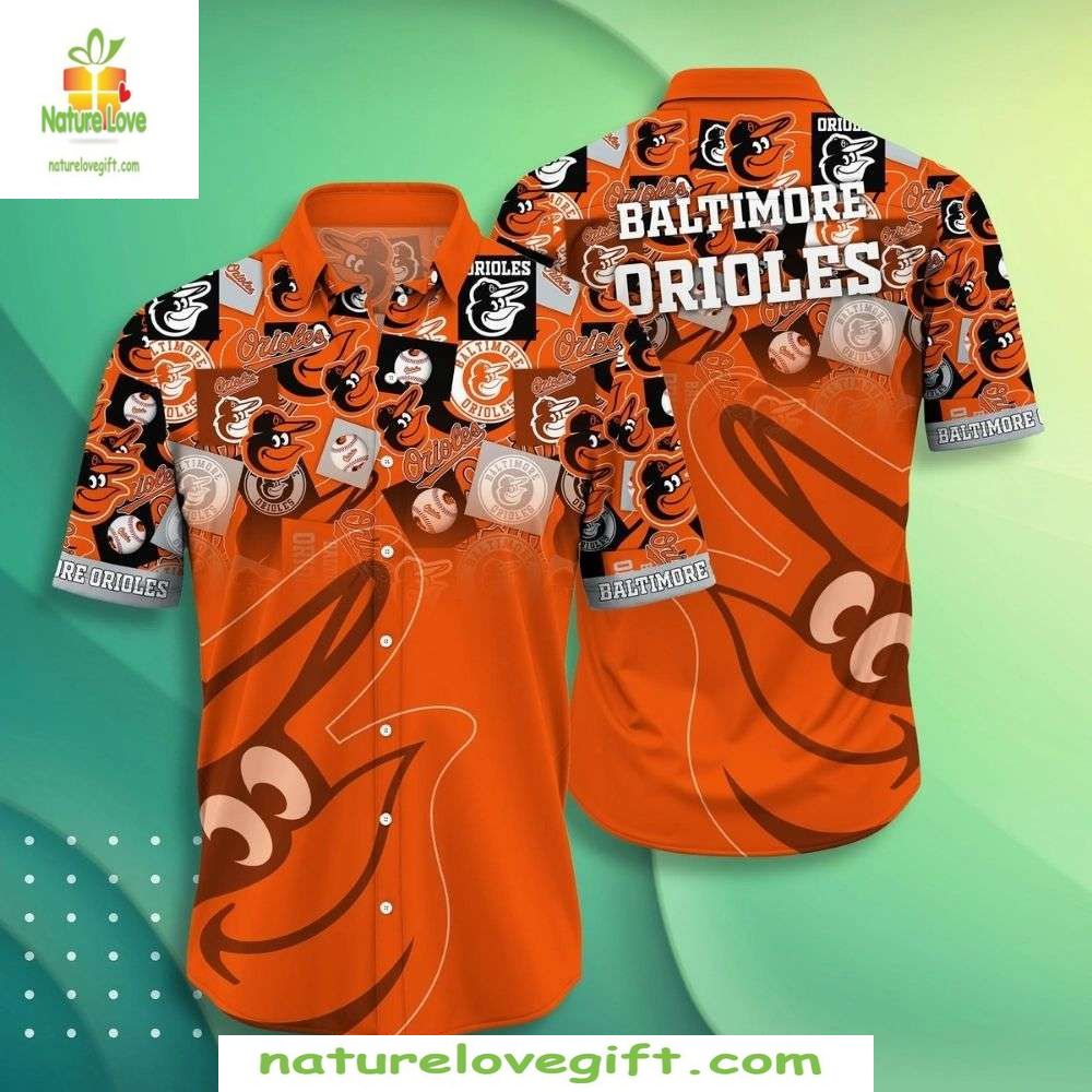 MLB Baltimore Orioles Hawaiian Swirl Logo Stylish - Adult & Kids T-Shirts, Sweatshirts & Hoodies apparel design preview 1