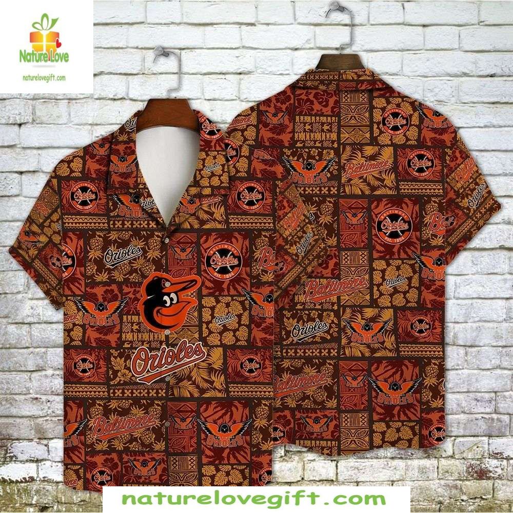 Baltimore Orioles Hawaiian Brown Tribal Pattern MLB - Adult & Kids T-Shirts, Sweatshirts & Hoodies apparel design preview 1