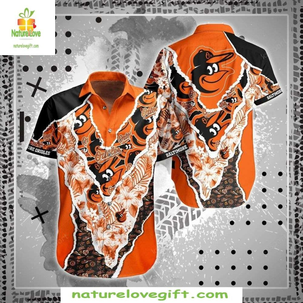 Baltimore Orioles Hawaiian Tropical Hibiscus Logo MLB - Adult & Kids T-Shirts, Sweatshirts & Hoodies apparel design preview 1