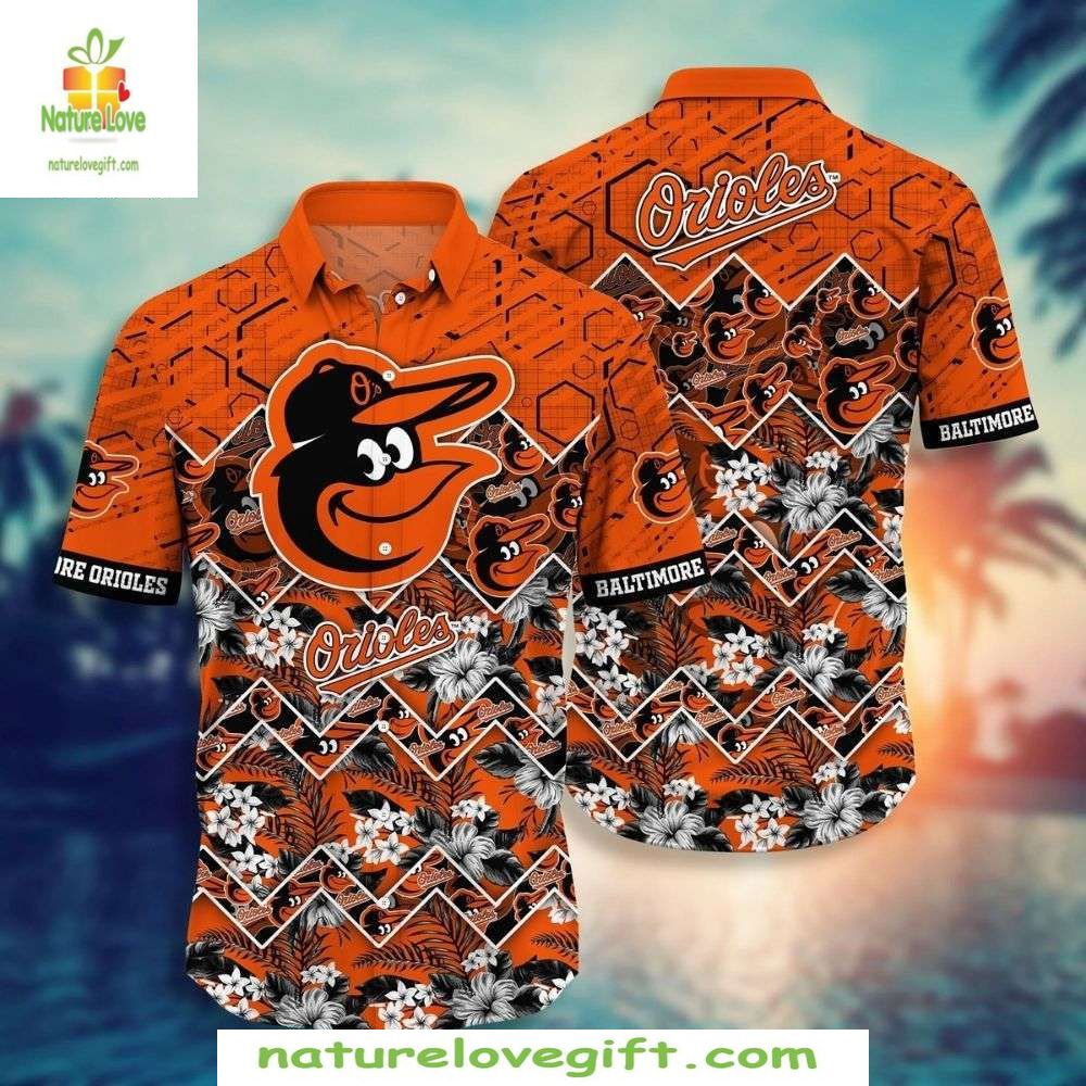 Baltimore Orioles MLB Hawaiian Tropical Hibiscus Palm - Adult & Kids T-Shirts, Sweatshirts & Hoodies apparel design preview 1