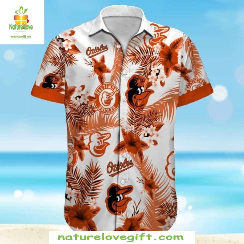 Baltimore Orioles MLB Hawaiian Tropical Hibiscus - Adult & Kids T-Shirts, Sweatshirts & Hoodies apparel design preview 1