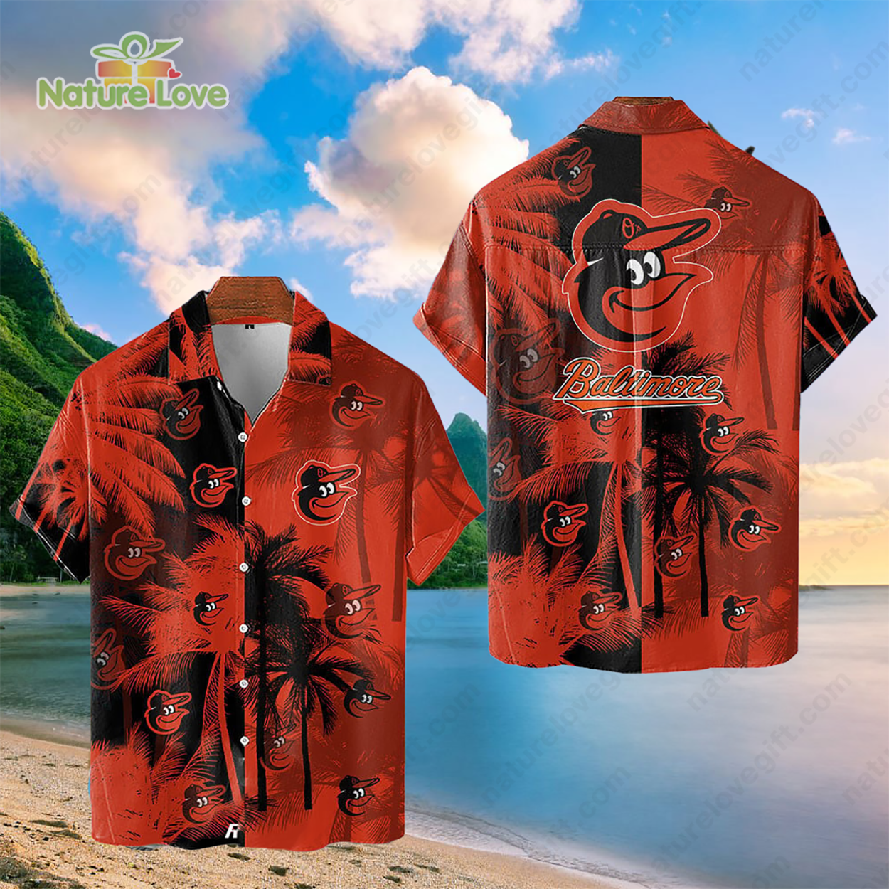 Baltimore Orioles Tropical Palm Trees MLB Hawaiian - Adult & Kids T-Shirts, Sweatshirts & Hoodies apparel design preview 1