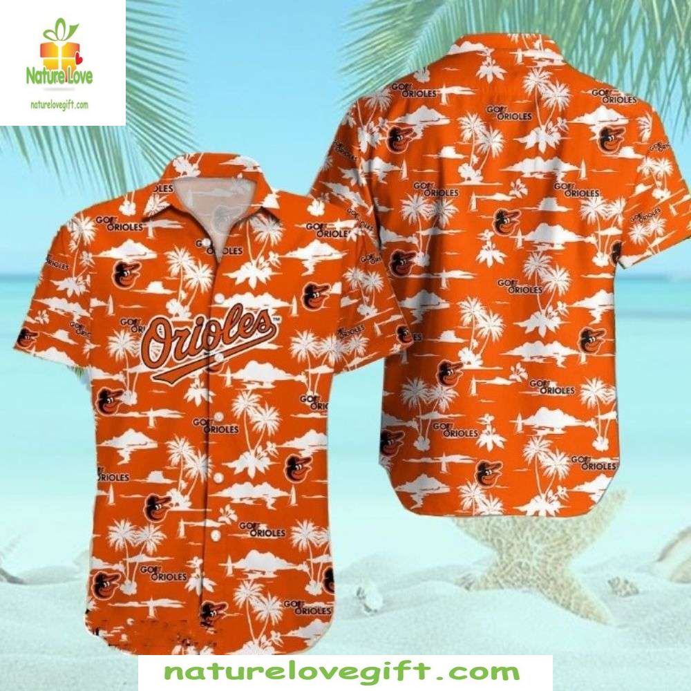 Baltimore Orioles Hawaiian Tropical Sunset Palm Tree - Adult & Kids T-Shirts, Sweatshirts & Hoodies apparel design preview 1