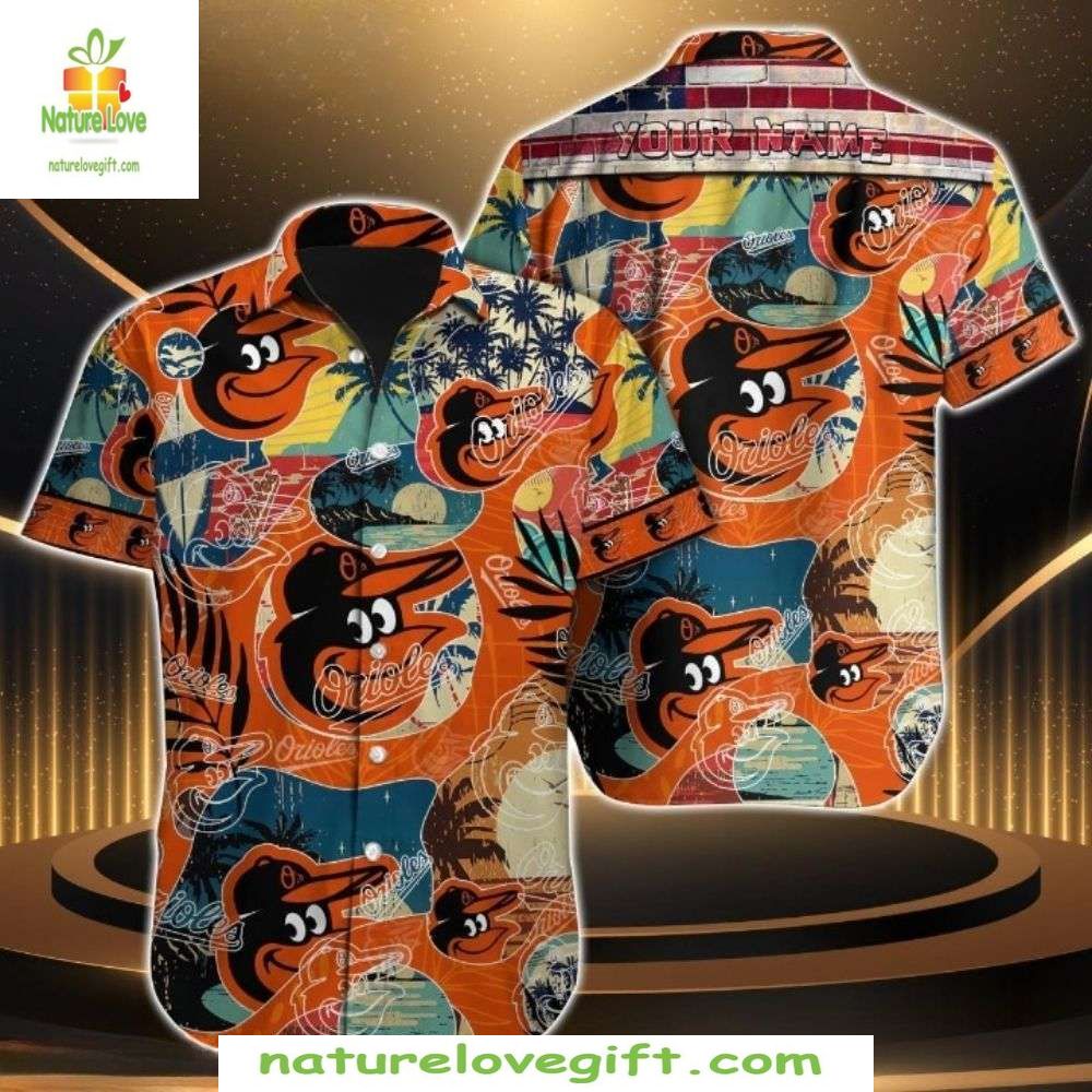 Baltimore Orioles Hawaiian MLB Tropical Surf Baseball - Adult & Kids T-Shirts, Sweatshirts & Hoodies apparel design preview 1