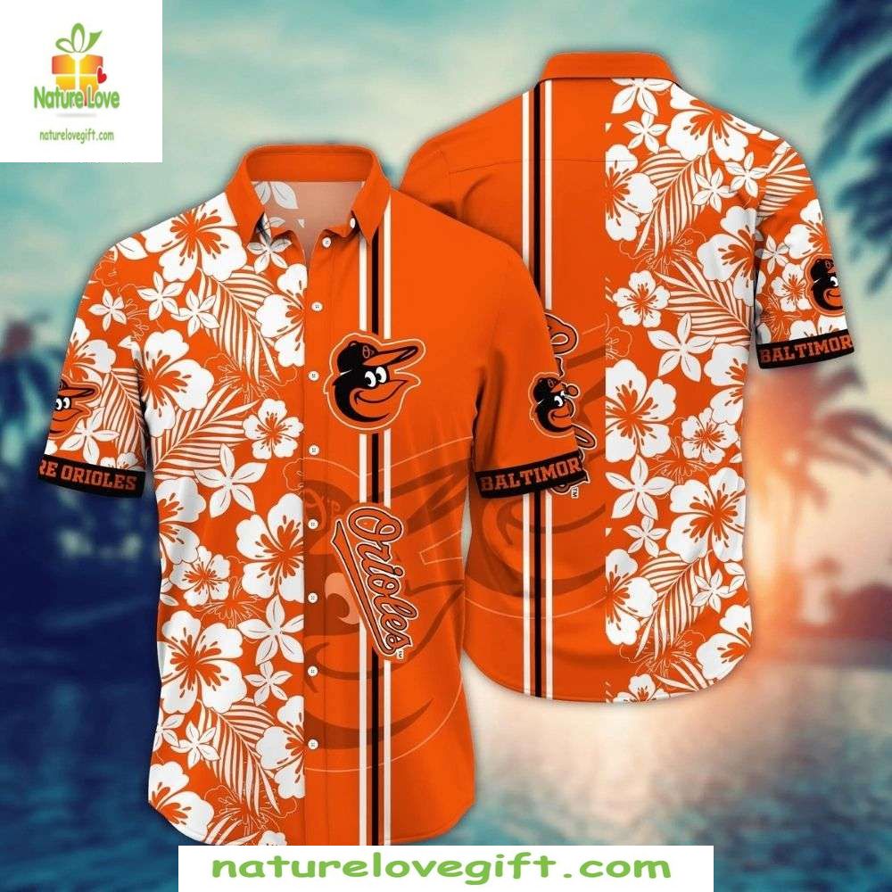 Baltimore Orioles Hawaiian Tropical Floral MLB - Adult & Kids T-Shirts, Sweatshirts & Hoodies apparel design preview 1