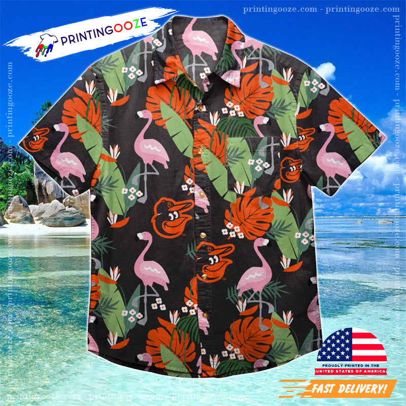 Baltimore Orioles Flamingos And Palm Trees MLB - Adult & Kids T-Shirts, Sweatshirts & Hoodies apparel design preview 1