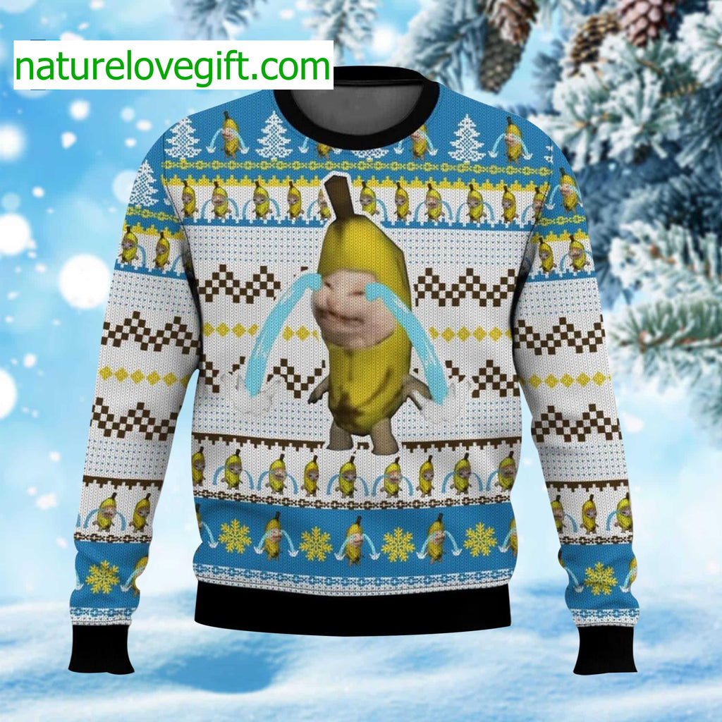 Banana Cat Crying Ugly Christmas Sweater - Holiday Gift product image