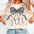 Baseball Cherries Coquette Game Day Checkered Bow - Adult & Kids T-Shirts, Sweatshirts & Hoodies apparel design preview 1