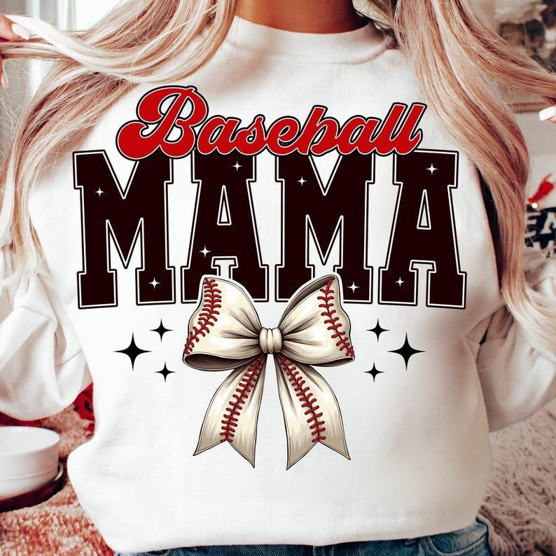 Baseball Coquette Bow Mama Game Day Retro Mom Sports - Adult & Kids T-Shirts, Sweatshirts & Hoodies apparel design preview 1