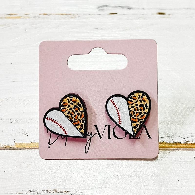 Baseball Heart Leopard Stud Earrings - Adult & Kids T-Shirts, Sweatshirts & Hoodies apparel design preview 1