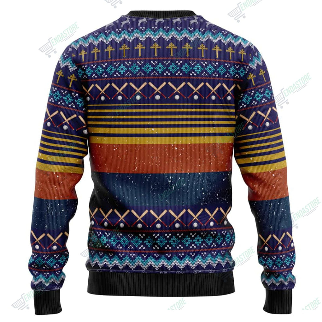 Baseball Jesus Save 3D Ugly Christmas Sweater - Holiday Gift product image 2