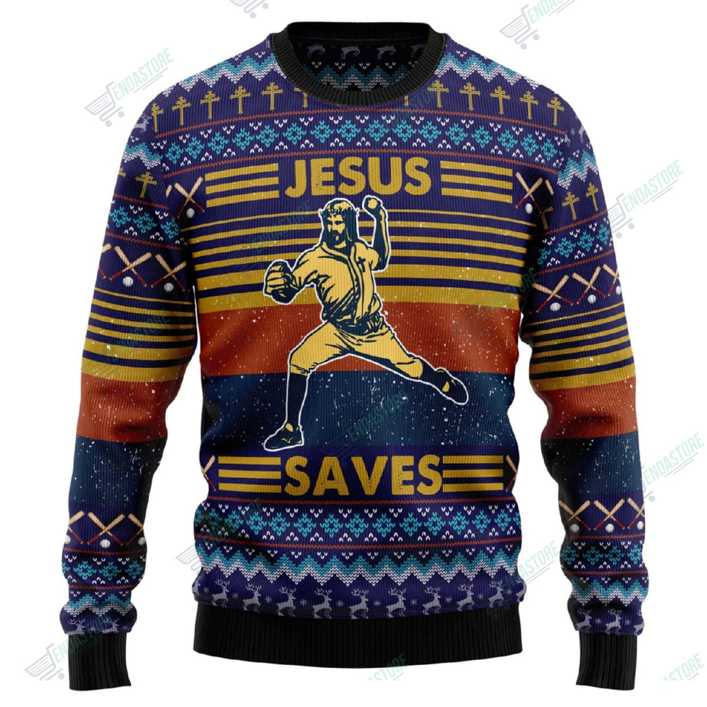 Baseball Jesus Save 3D Ugly Christmas Sweater - Holiday Gift product image