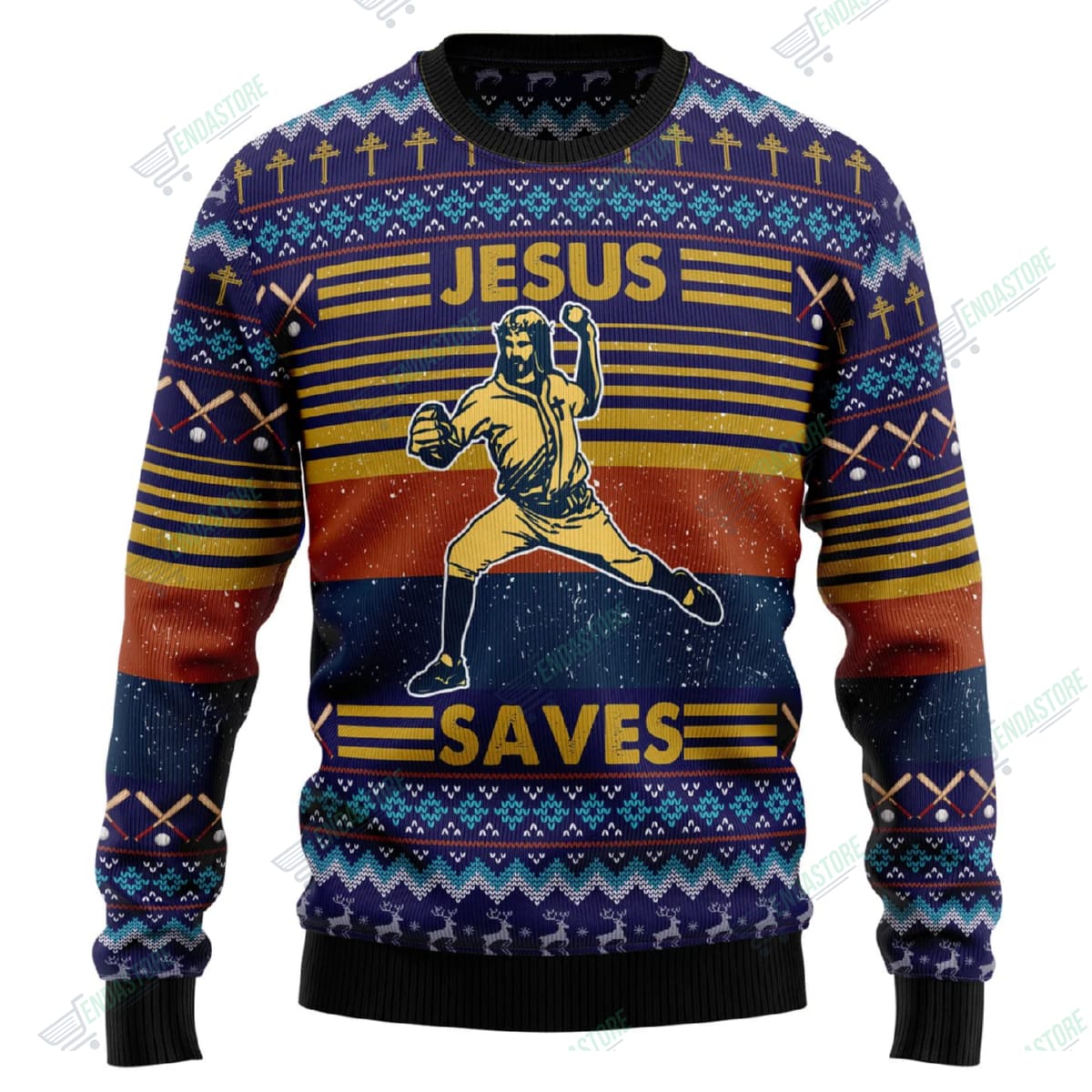 Baseball Jesus Save 3D Ugly Christmas Sweater - Holiday Gift product image