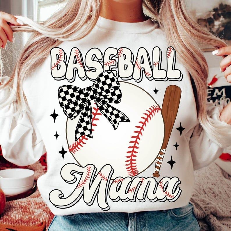 Baseball Mama Coquette Bow Mom Retro Game Day Sports - Adult & Kids T-Shirts, Sweatshirts & Hoodies apparel design preview 1