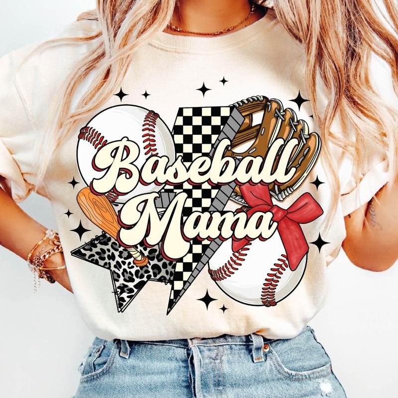 Baseball Mama Coquette Mom Retro Game Day Bow Sports - Adult & Kids T-Shirts, Sweatshirts & Hoodies apparel design preview 1