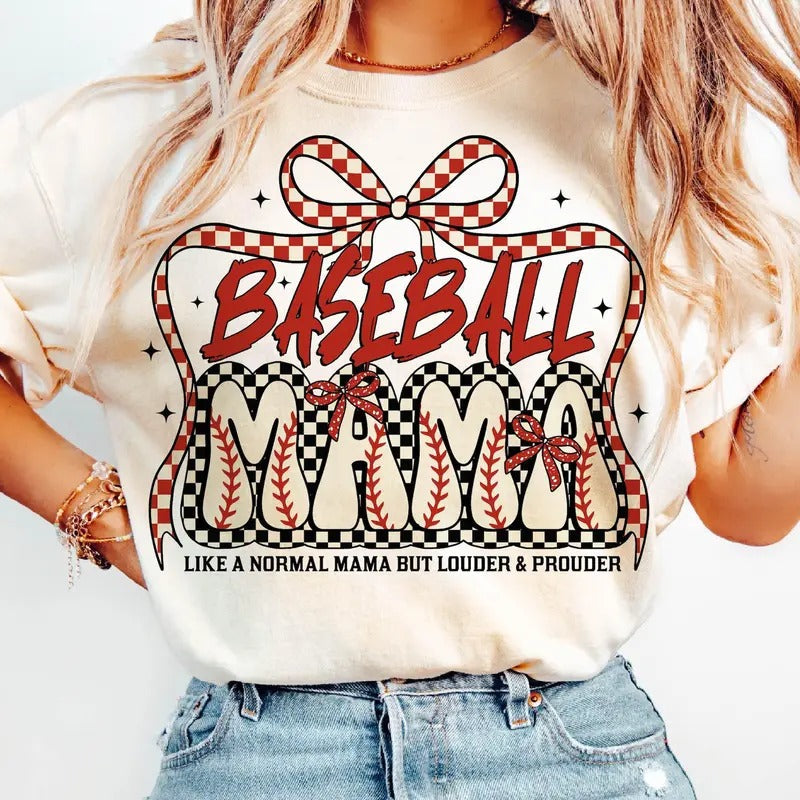 Baseball Mama Coquette Bow Cheer Mom Game Day Sports - Adult & Kids T-Shirts, Sweatshirts & Hoodies apparel design preview 1